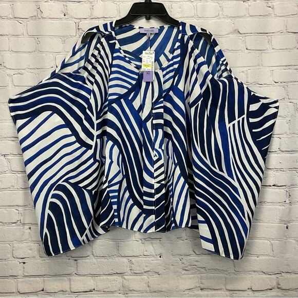 Premise Top Women's Sz S Multicolor Geometric Print Cold Shoulder Flutter Sleeve - Picture 1 of 8